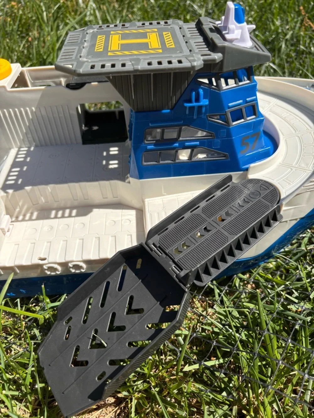 Mattel Blue White and Yellow Rescue Boat Toy with Shark Accessory